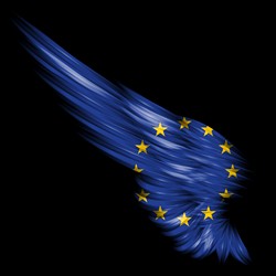 Abstract wing with Europe Union flag on black background